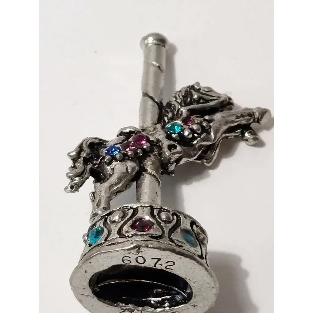 CCI Pewter Carousel 6072 Horse Pink Blue Agua Crystals Miniature